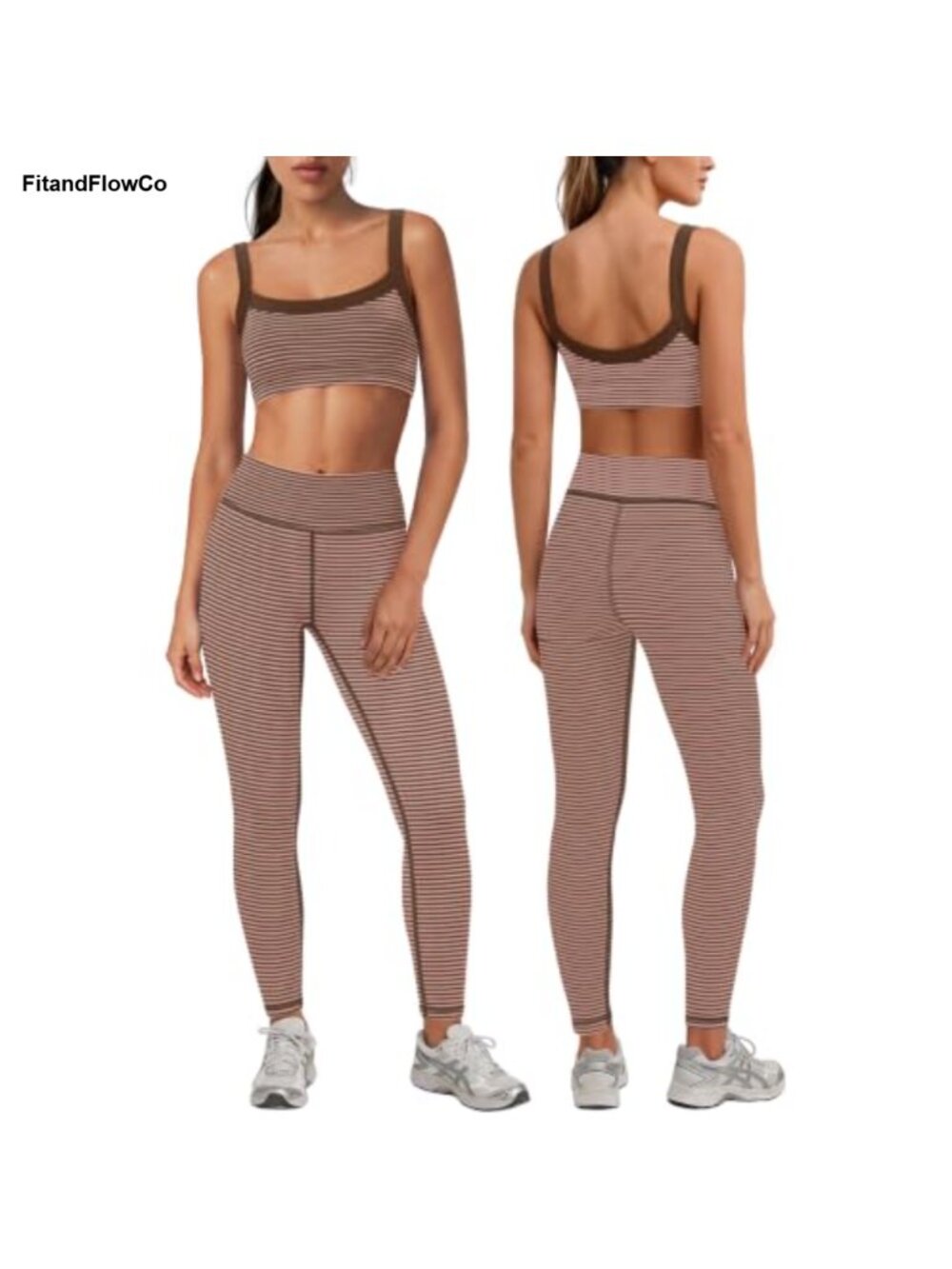 Striped Two-Piece Workout Set Tank Top & High Waisted Leggings